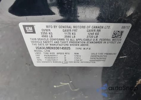 2013 GMC Terrain Sle-1 z USA, uszkodzony, nr VIN 2GKALMEK8D6145625